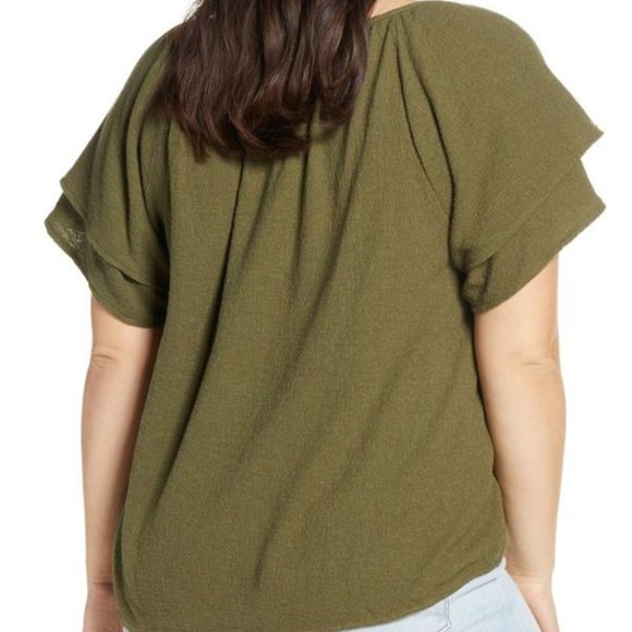 Madewell Tiered-Sleeve Blouse Miss Green Peasant Size 3X - Picture 13 of 14